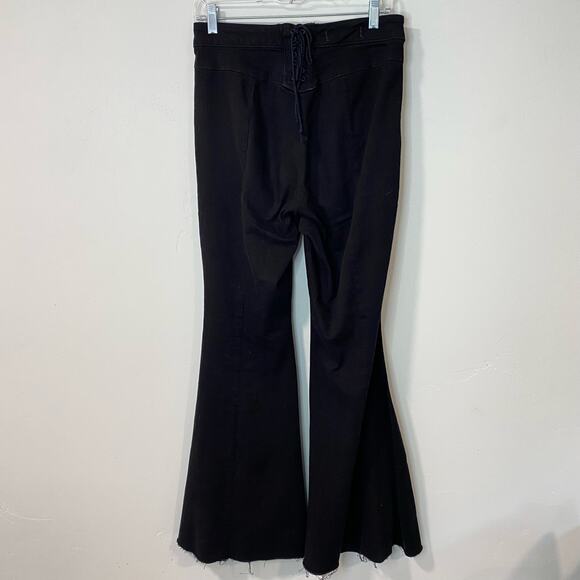 Free People Ma Cherie Super High Rise Extreme Flare Jeans Back Lace Up Black 29 - Picture 1 of 11